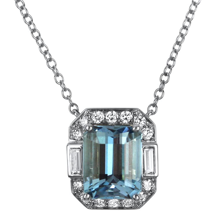 Springer's Collection Necklaces and Pendants 18k White Gold Aquamarine and Diamond Pendant