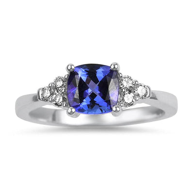 Springer's Collection Ring 18K White Gold Cushion Tanzanite Diamond Cluster Ring 6.25