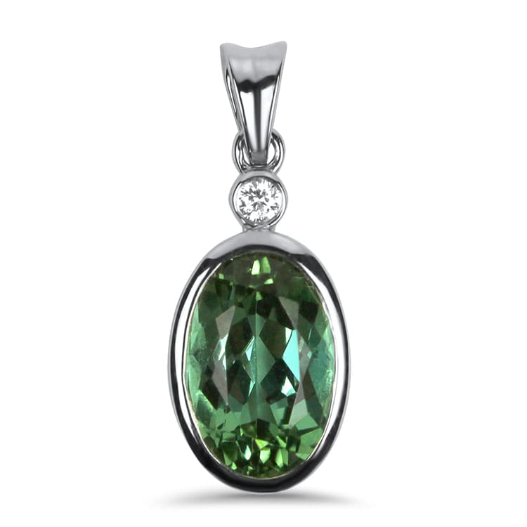 Springer's Collection Necklaces and Pendants 18k White Gold Green Tourmaline and Diamond Pendant