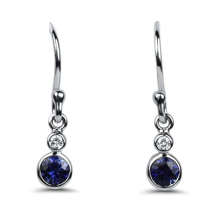 Springer's Collection Earring 18k White Gold Pair of Blue Sapphire and Diamond Bezel-set Drop Earrings