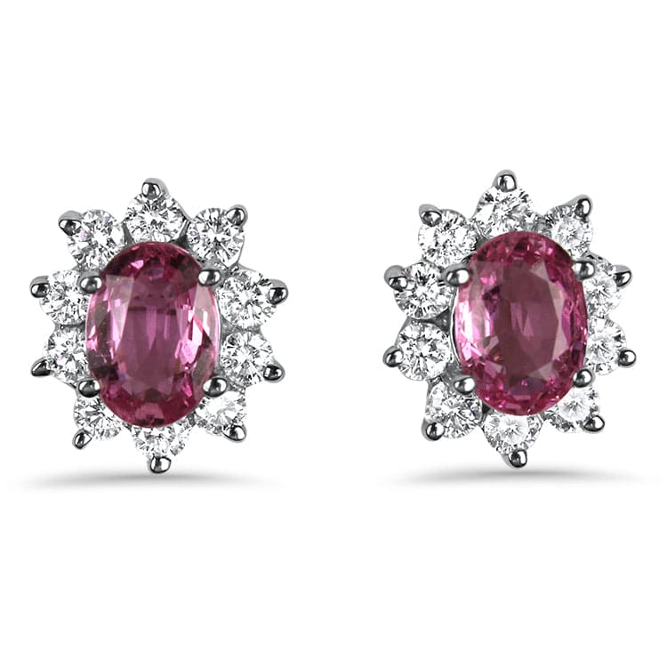Springer's Collection Earring 18k White Gold Pair of Pink Sapphire and Diamond Earrings