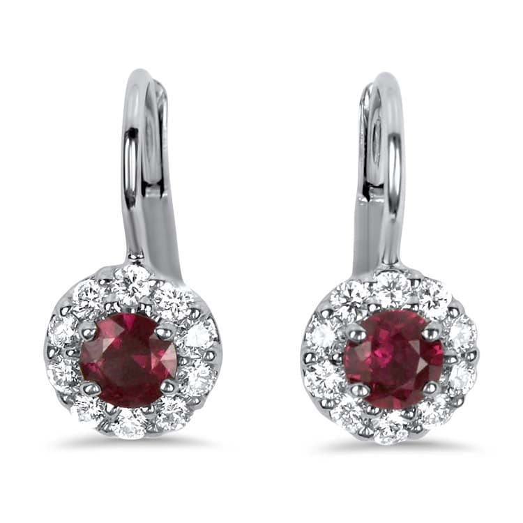 Springer's Collection Earring 18k White Gold Pair of Ruby and Diamond Lever Back Earrings