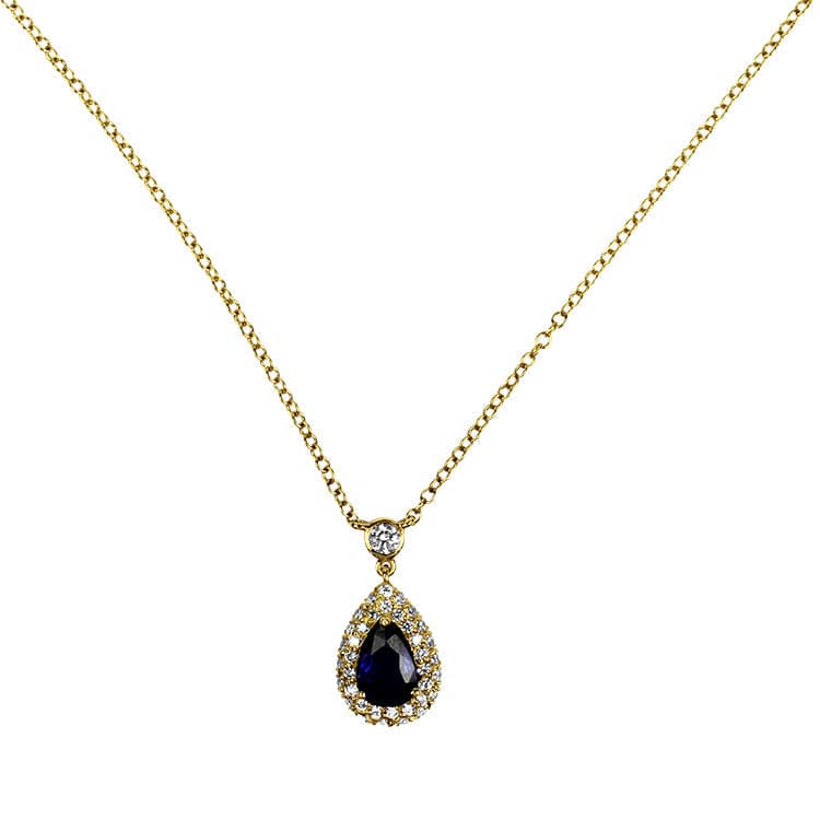 Springer's Collection Necklaces and Pendants 18k Yellow Gold Blue Sapphire and Diamond Necklace