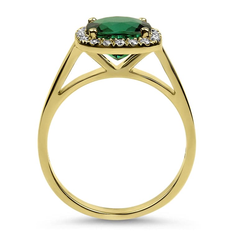 Springer's Collection Ring 18K Yellow Gold Cushion Cut Tourmaline and Diamond Halo Ring 6.25
