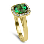 Springer's Collection Ring 18K Yellow Gold Cushion Cut Tourmaline and Diamond Halo Ring 6.25