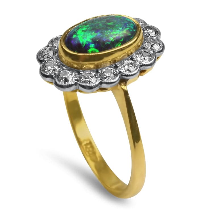 Springer's Collection Ring 18k Yellow Gold Edwardian Opal and Diamond Ring 6