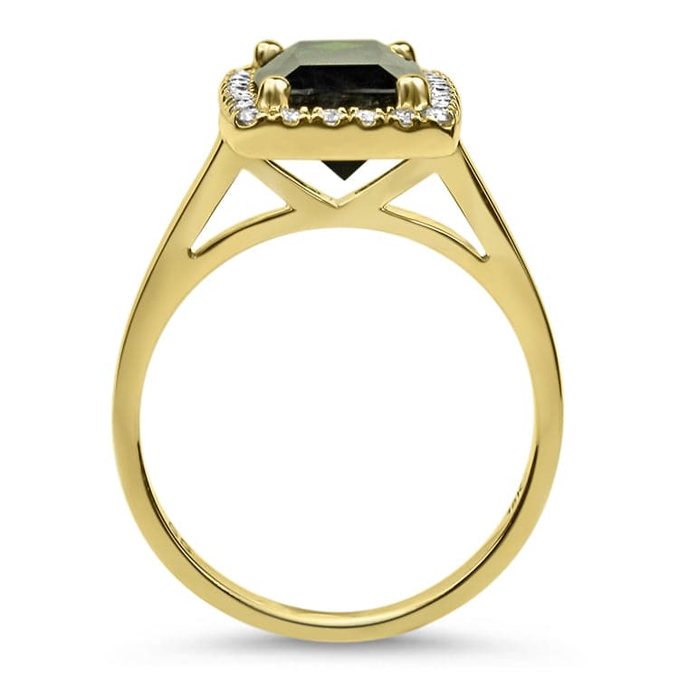 Springer's Collection Ring 18K Yellow Gold Elongated Cushion Cut Tourmaline and Diamond Halo Ring 6.25