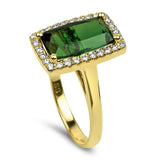 Springer's Collection Ring 18K Yellow Gold Elongated Cushion Cut Tourmaline and Diamond Halo Ring 6.25