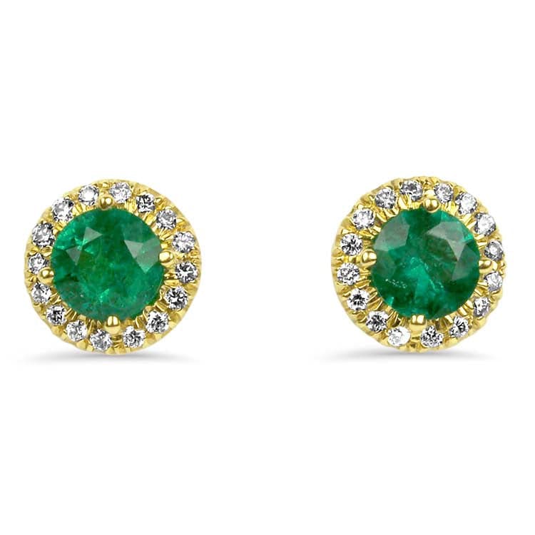 Springer's Collection Earring 18k Yellow Gold Emerald and Diamond Stud Earrings