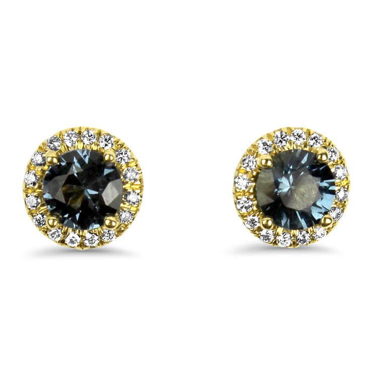 Springer's Collection Earring 18k Yellow Pair of Blue Spinel and Diamond Stud Earrings