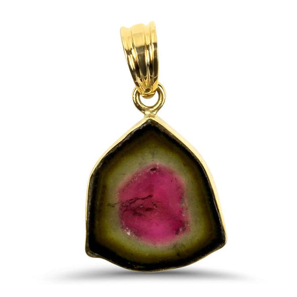 Springer's Collection Necklaces and Pendants 18k Yellow Watermelon Tourmaline Slice Pendant