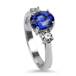 Springer's Collection Ring Ceylon Oval Sapphire & Diamond Three Stone Ring 6.25