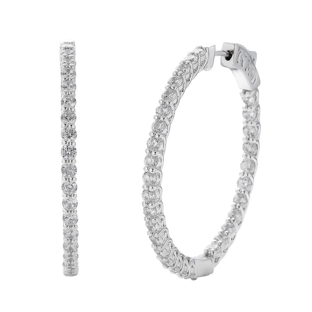 Springer's Collection Earring Classic Inside-Out Round Diamond Hoop Earrings - White Gold 3.00ctw