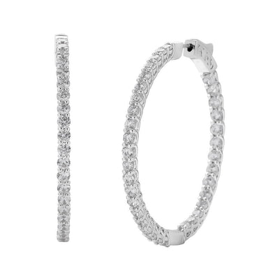 Springer's Collection Earring Classic Inside-Out Round Diamond Hoop Earrings - White Gold 5.00