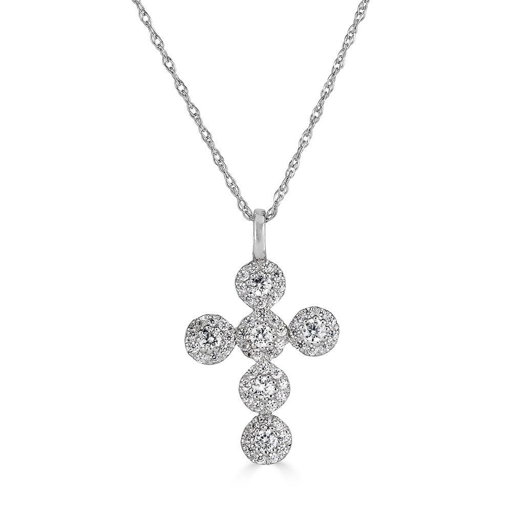 Springer's Collection Necklaces and Pendants Diamond Halo Cross Necklace - White Gold