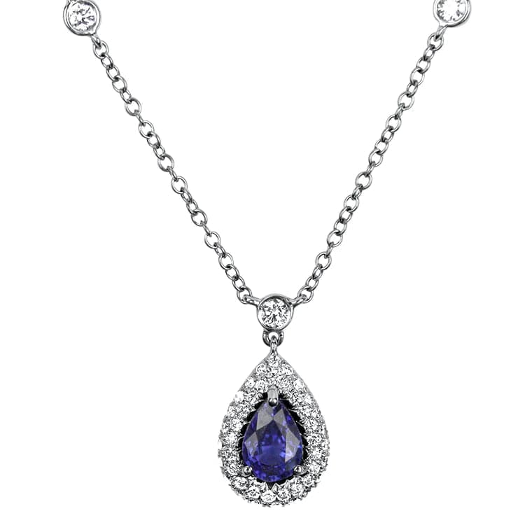 Springer's Collection Necklaces and Pendants Platinum and 18k White Gold Blue Sapphire and Diamond Necklace