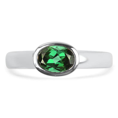 Springer's Collection Ring Sterling Silver Oval Green Tourmaline Bezel Ring 6.50