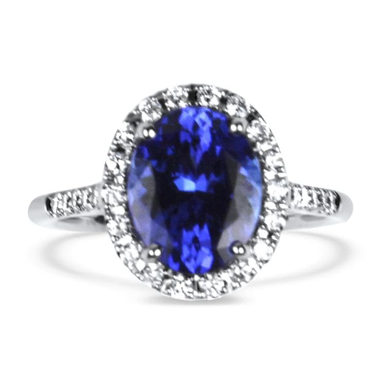 Springer's Collection Ring White Gold 2.86cts Oval Tanzanite Halo Ring 6.5
