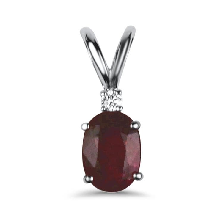 Springer's Collection Necklaces and Pendants White Gold Round Oval Ruby & Diamond Pendant
