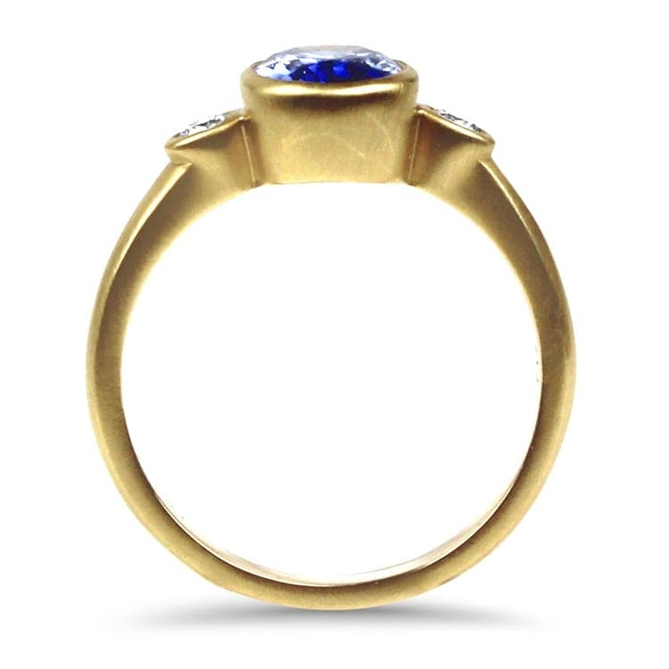 Springer's Collection Ring Yellow Gold Blue Sapphire and Diamond Bezel Ring 6.5