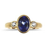 Springer's Collection Ring Yellow Gold Blue Sapphire and Diamond Bezel Ring 6.5