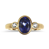 Springer's Collection Ring Yellow Gold Blue Sapphire and Diamond Bezel Ring 6.5