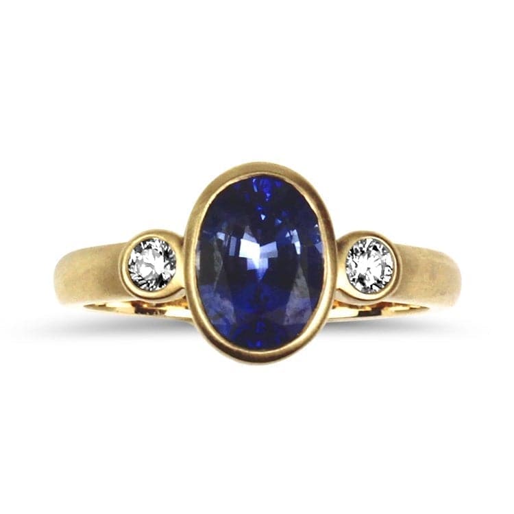 Springer's Collection Ring Yellow Gold Blue Sapphire and Diamond Bezel Ring 6.5
