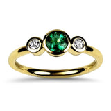 Springer's Collection Ring Yellow Gold Emerald and Diamond Bezel Ring 6.5
