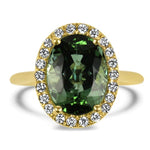 Springer's Collection Ring Yellow Gold Green Tourmaline and Diamond Halo Ring 6.5