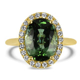 Springer's Collection Ring Yellow Gold Green Tourmaline and Diamond Halo Ring 6.5
