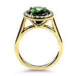 Springer's Collection Ring Yellow Gold Green Tourmaline and Diamond Halo Ring 6.5
