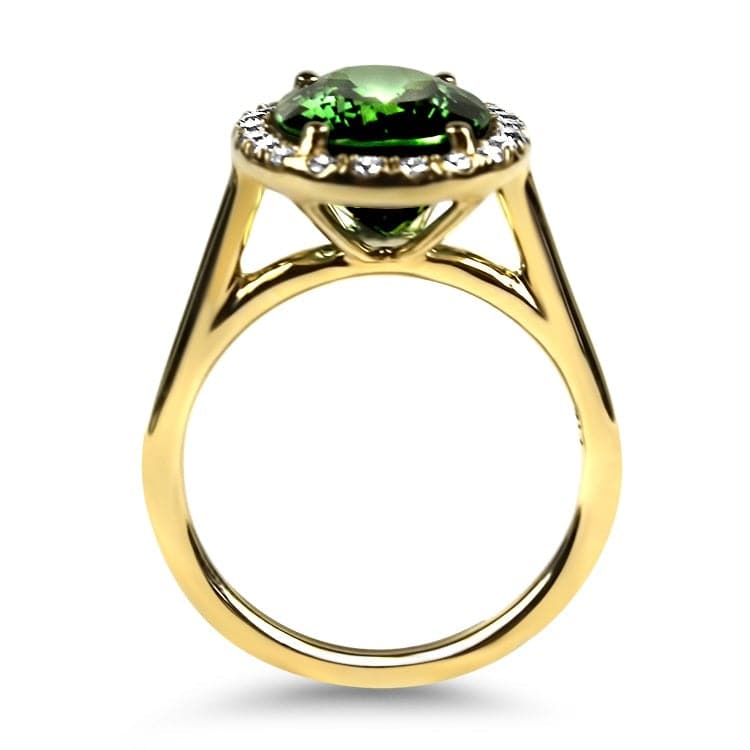 Springer's Collection Ring Yellow Gold Green Tourmaline and Diamond Halo Ring 6.5