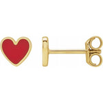 Springer's Collection Earring Yellow Gold Red Enamel Heart Stud Earrings