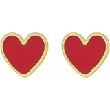 Springer's Collection Earring Yellow Gold Red Enamel Heart Stud Earrings