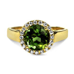 Springer's Collection Ring Yellow Gold Round Green Tourmaline Halo Ring 6.25