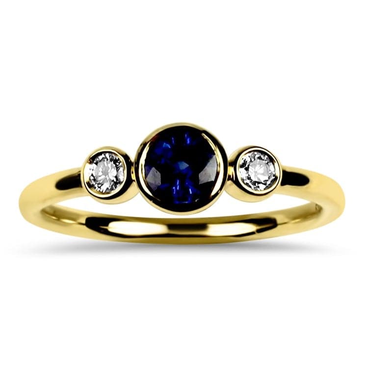 Springer's Collection Ring Yellow Gold Sapphire and Diamond Bezel Ring 6.25