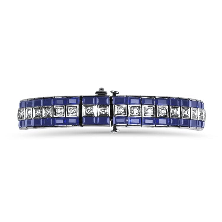 Springer's Estate Bracelet White Gold Synthetic Sapphire and Diamond Line Bracelet