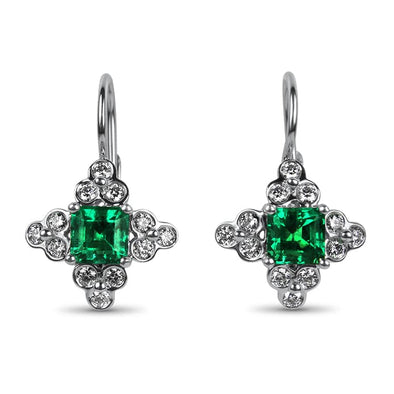 Suna Bros Earring 18k White Gold Pair of Suna Bros Diamond and Emerald Earrings