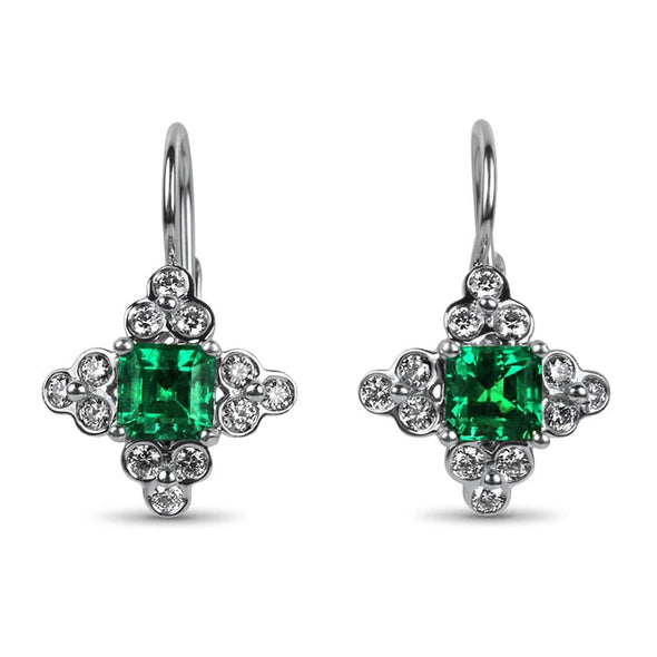 Suna Bros Earring 18k White Gold Pair of Suna Bros Diamond and Emerald Earrings