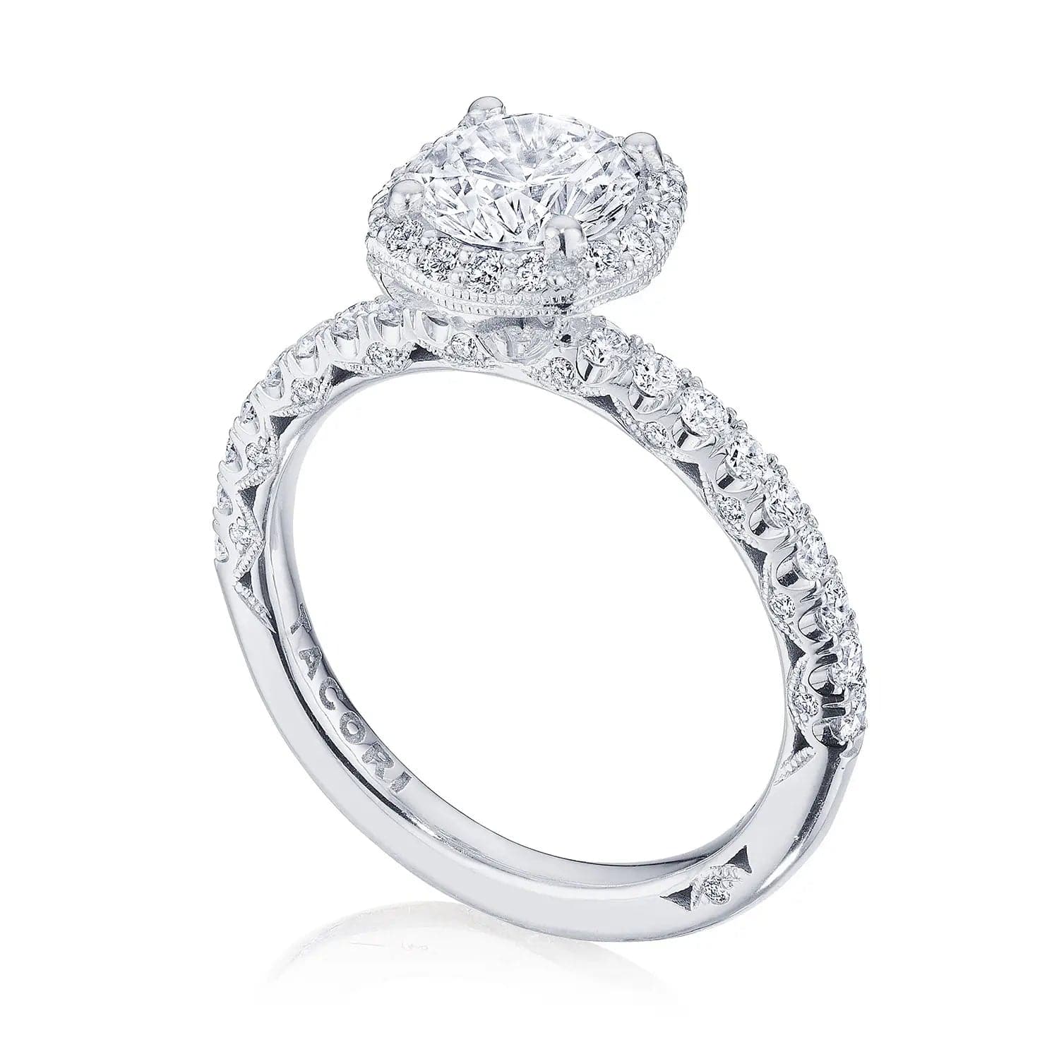 Tacori Engagement Engagement Ring 18 White Gold Round With Cushion Halo Engagement Setting 7.5mm / 6.5