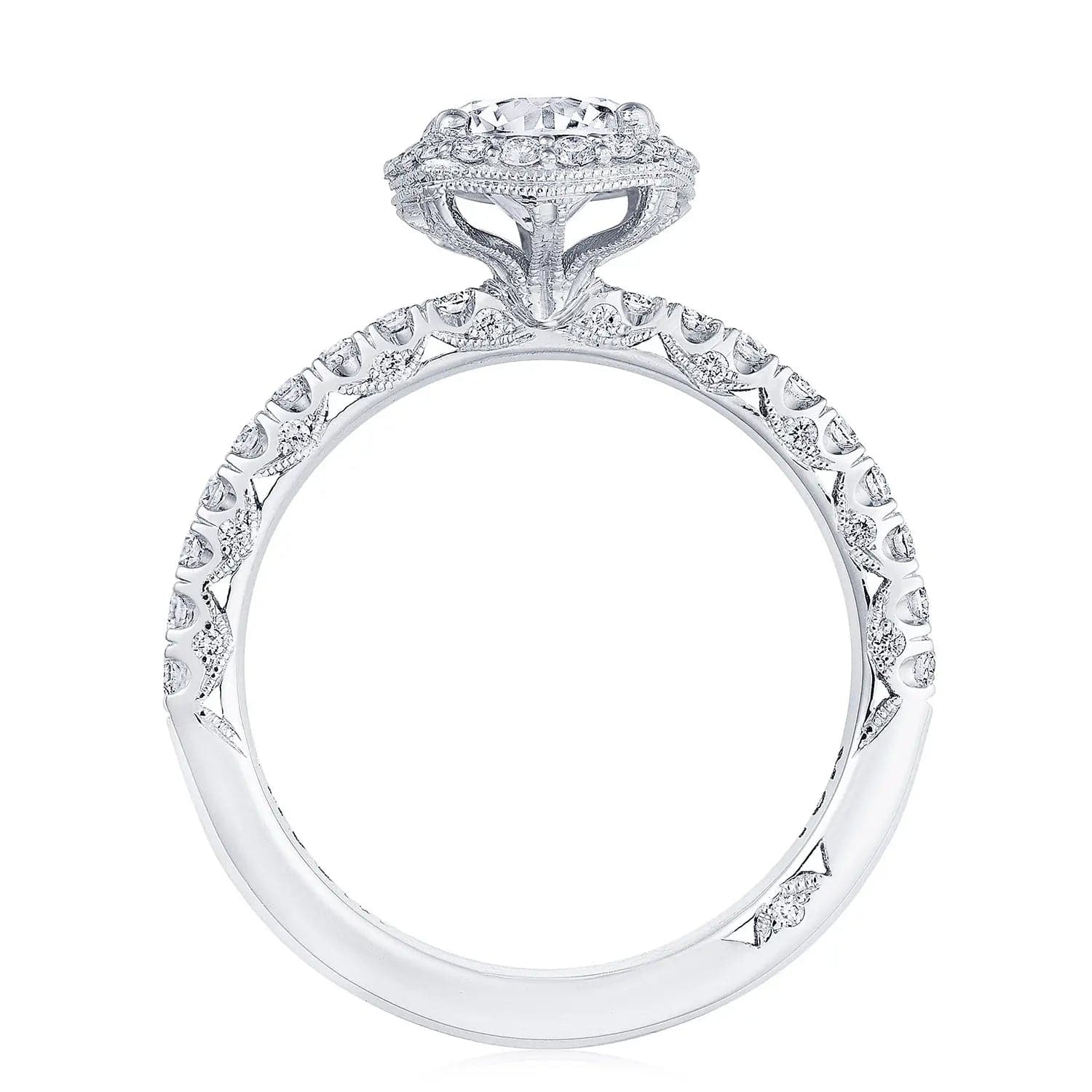Tacori Engagement Engagement Ring 18 White Gold Round With Cushion Halo Engagement Setting 7.5mm / 6.5