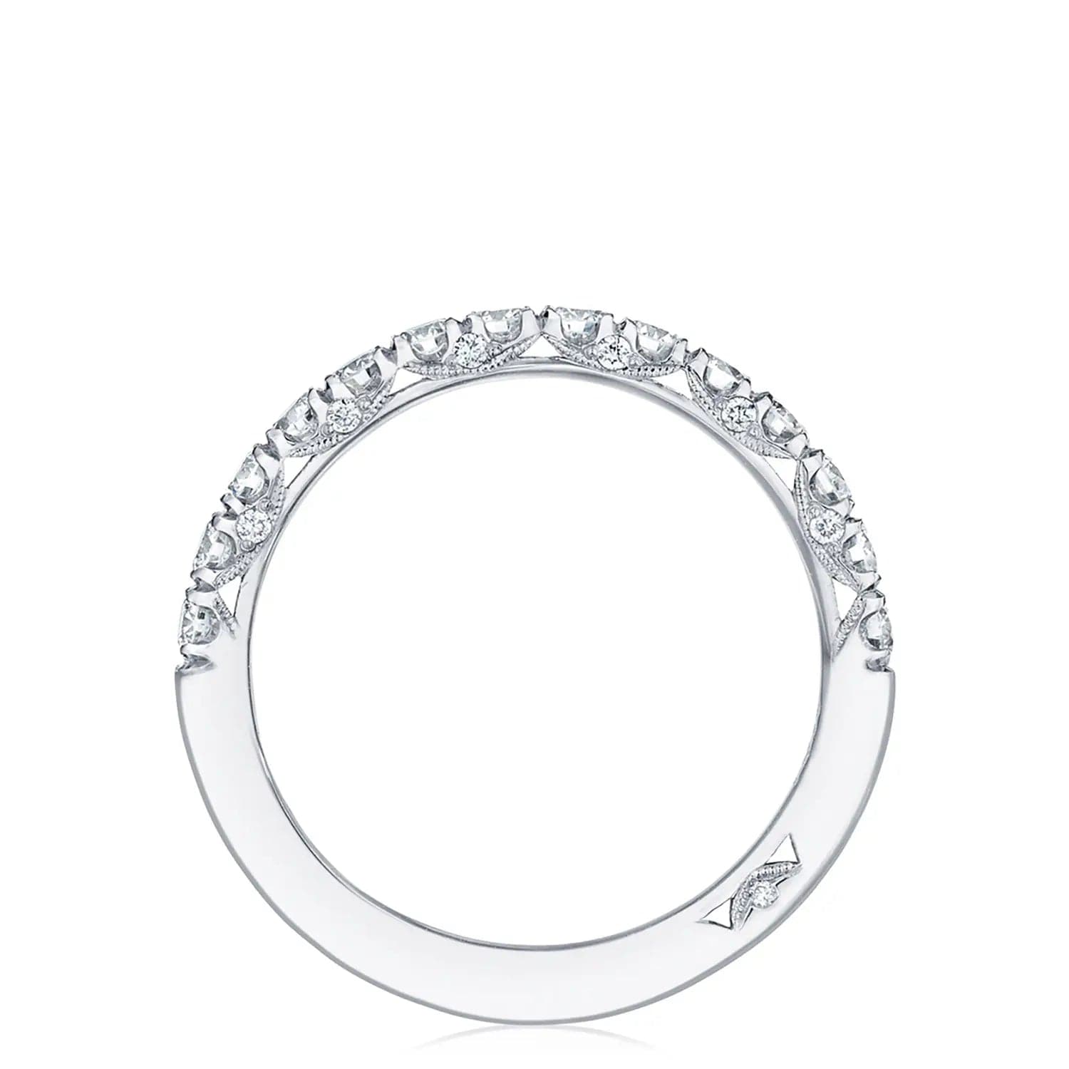 Tacori Engagement Wedding Band 18k White Gold Petite Crescent French Pave 2.5mm Diamond Band 6.5