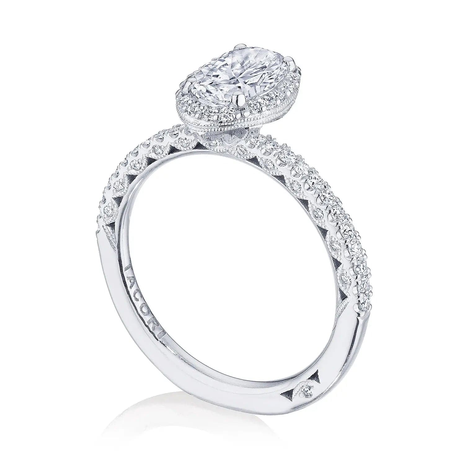 Tacori Engagement Engagement Ring Platinum Petite Crescent Oval Halo Engagement Setting 7.5mm x 5.5mm / 6.5