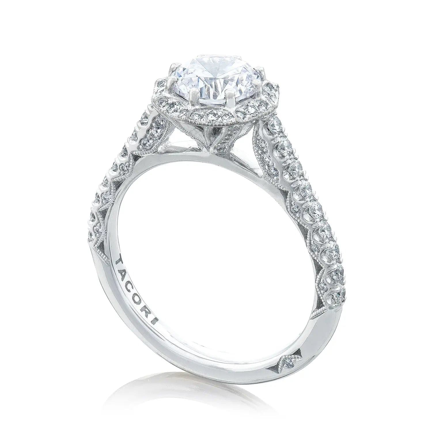 Tacori Engagement Engagement Ring Platinum Petite Crescent Round Bloom Engagement Ring Mounting 7.5mm / 6.5