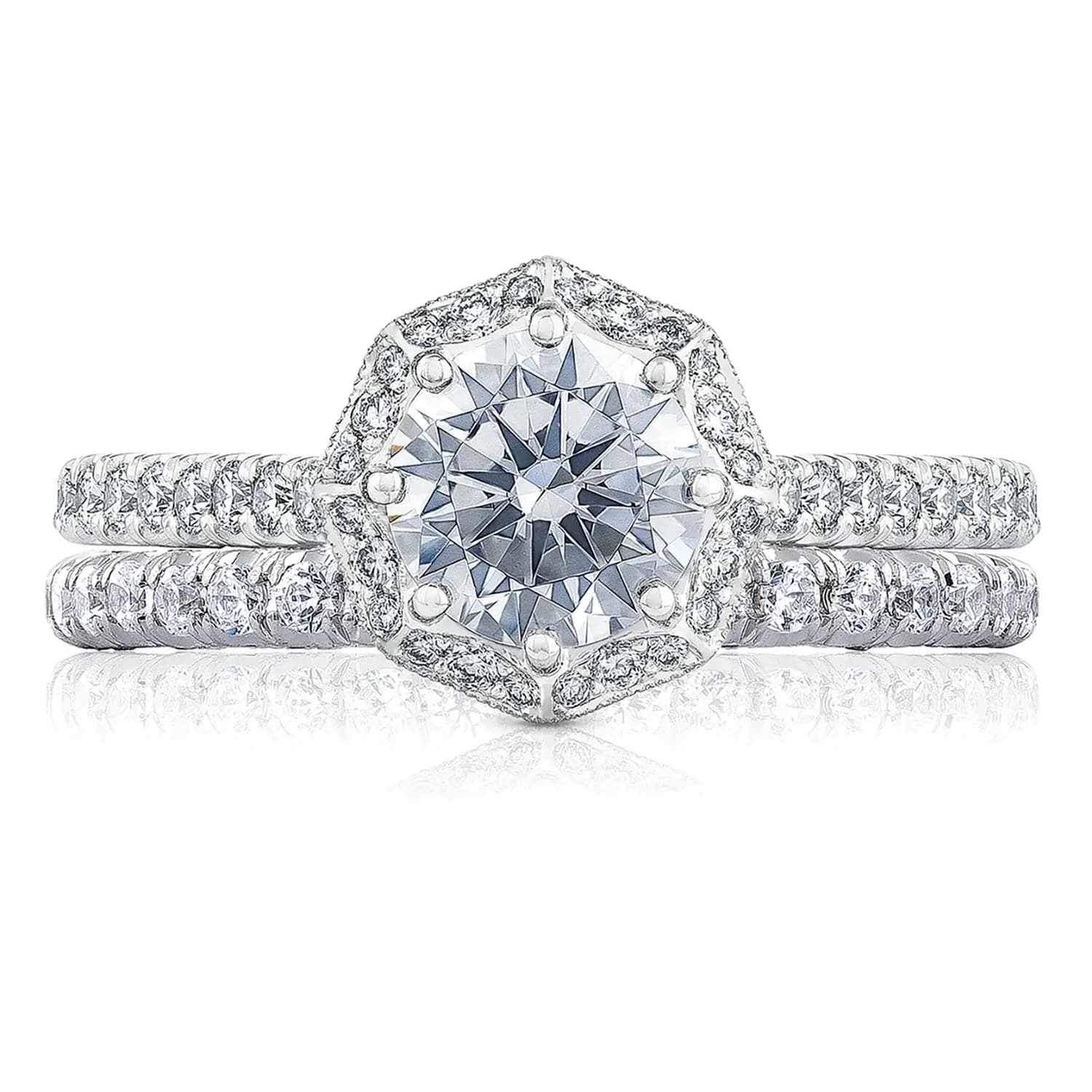 Tacori Engagement Engagement Ring Platinum Petite Crescent Round Bloom Engagement Ring Mounting 7.5mm / 6.5