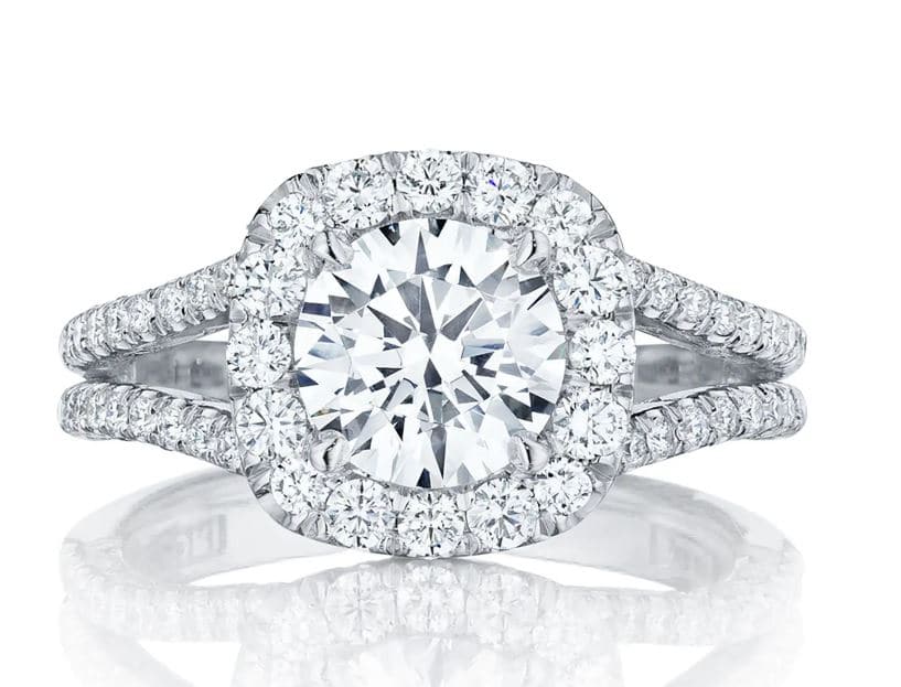 Tacori Engagement Engagement Ring Platinum Petite Crescent Round with Cushion Halo Engagement Ring Mounting 6.5mm / 6.5