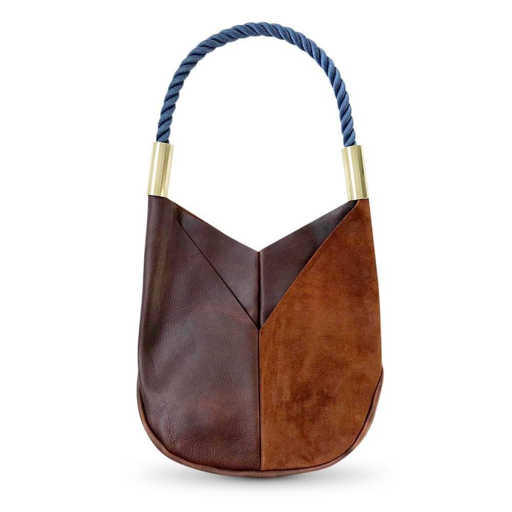 Brown Leather Tote Bag with Navy Rope