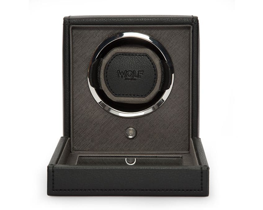 WOLF Designs Watch Winder Single Cub Watch Winder with Cover - Black