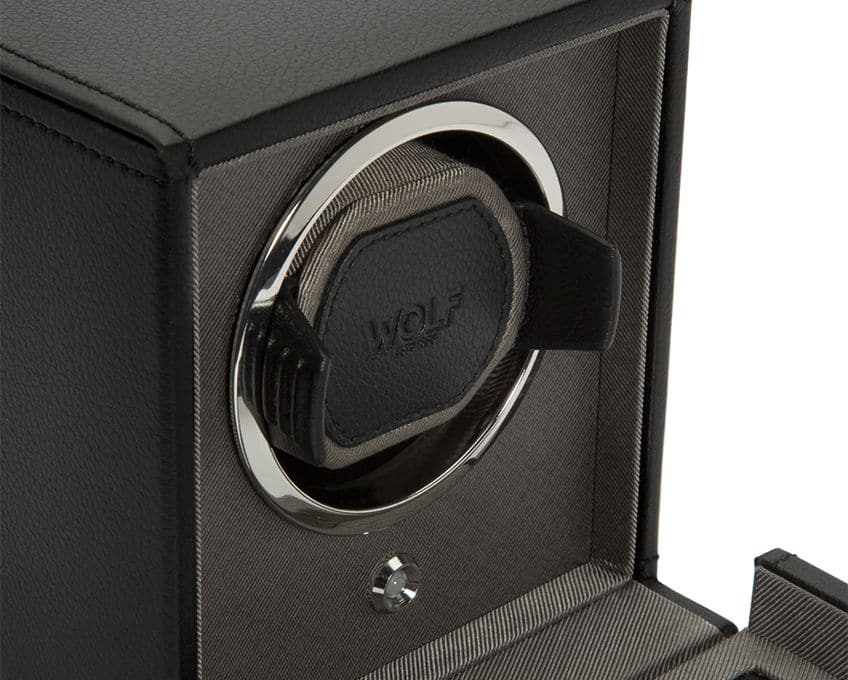 WOLF Designs Watch Winder Single Cub Watch Winder with Cover - Black