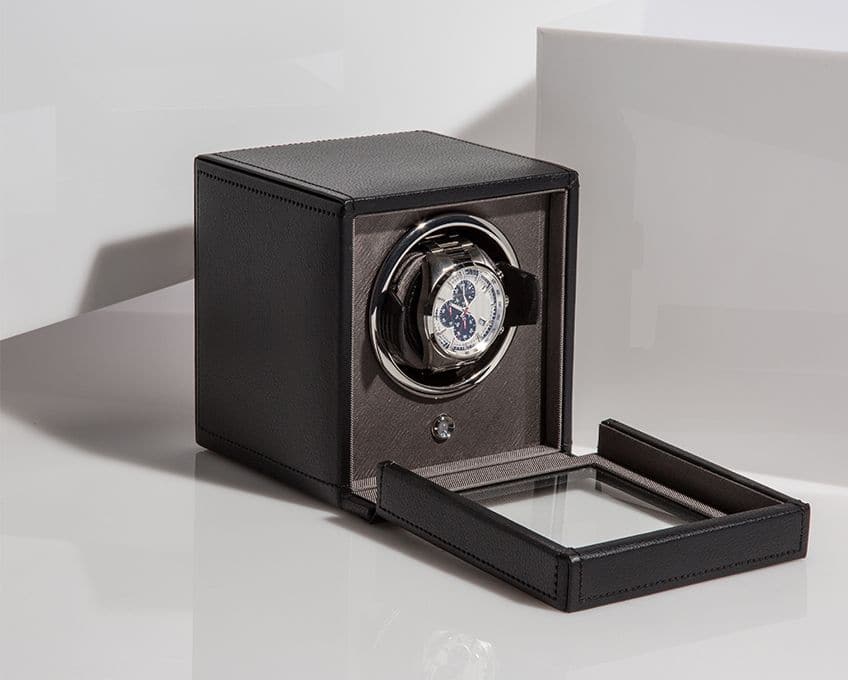 WOLF Designs Watch Winder Single Cub Watch Winder with Cover - Black